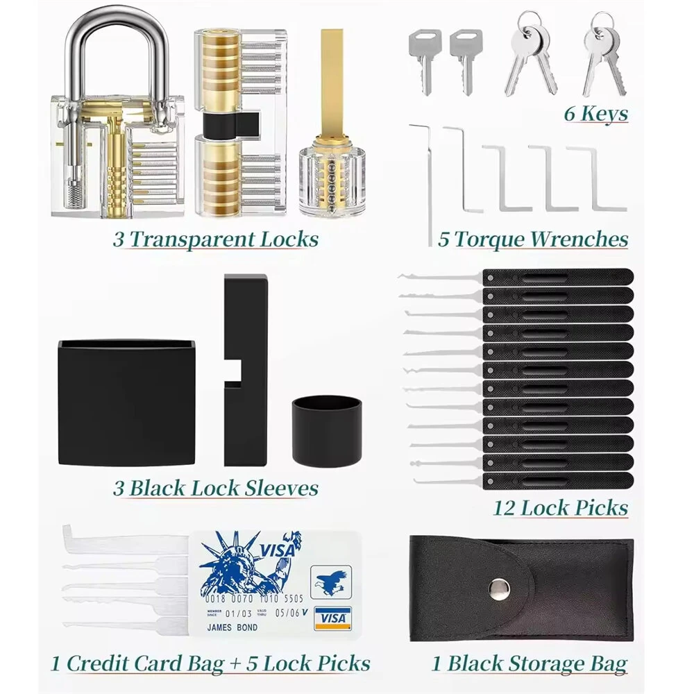 36pcs Lock Pick Set with Transparent Training Locks | Practice Kit & Anti-Slip Grip - Image 4