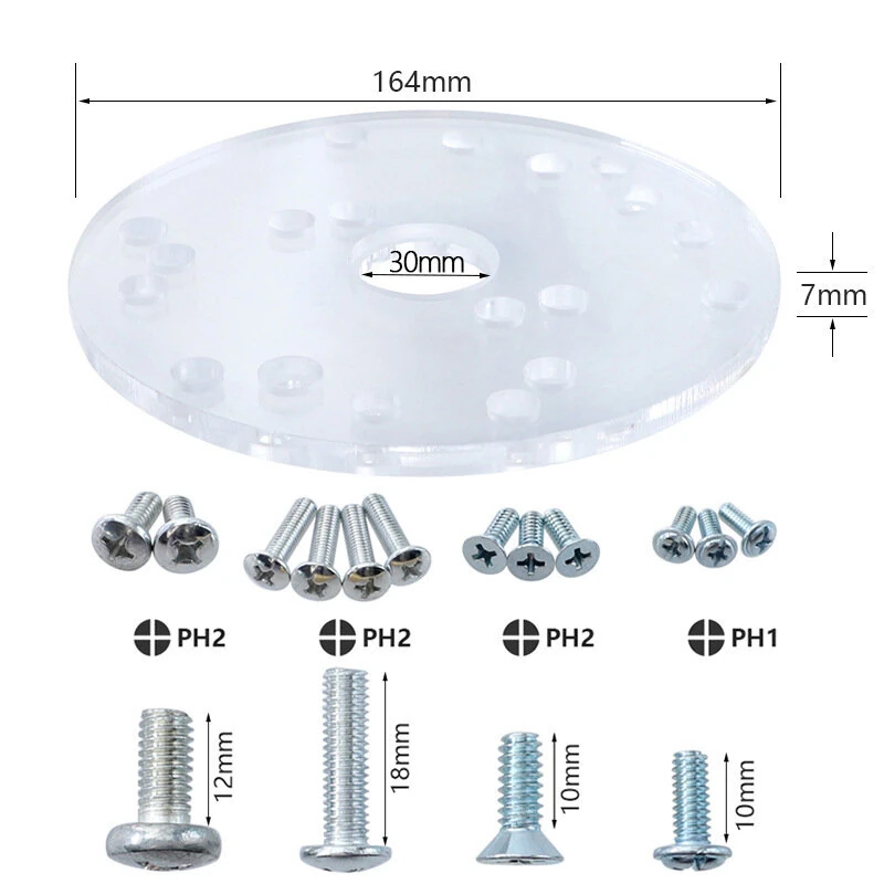 Universal Router Base Plate - 7mm Acrylic with Brass Centering Pin & 11 Bushings - Image 4