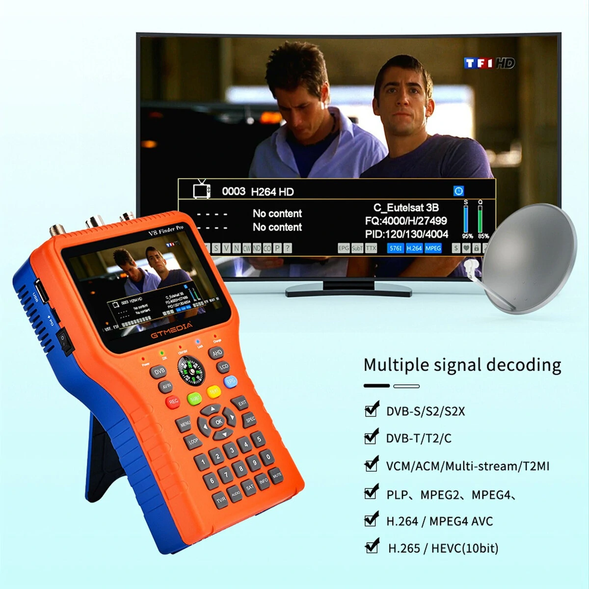 GTMEDIA V8 Finder Pro2 Satellite Finder - DVB-S2/T2/C Signal Meter with 4.3 LCD & 4000mAh Battery - Image 5