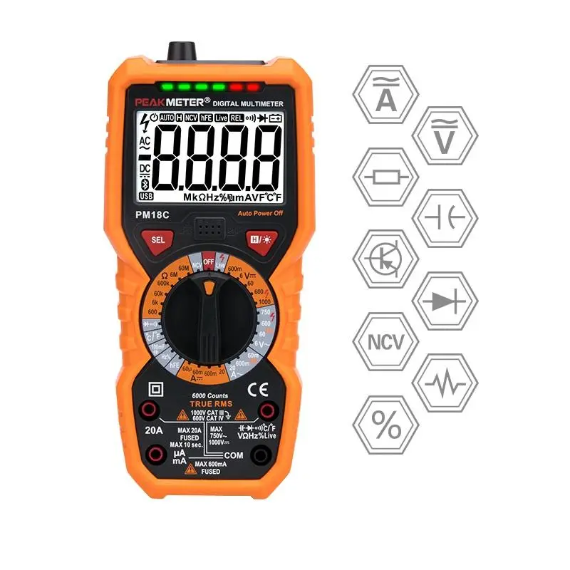PEAKMETER PM18C True RMS Digital Multimeter - NCV Tester, Capacitance & Temperature - Image 2