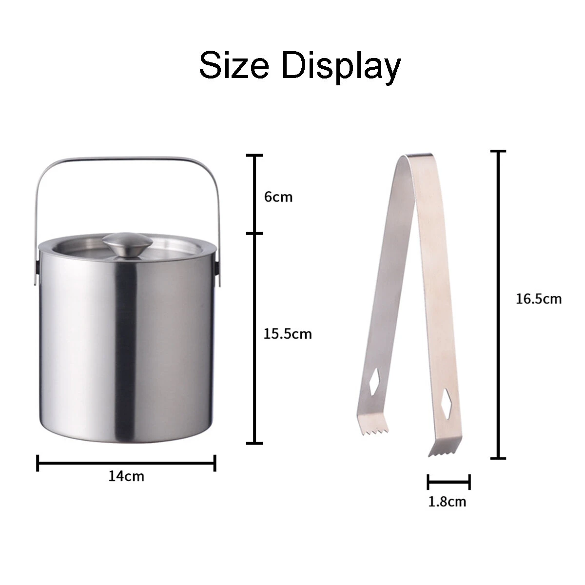 1.3L Double Wall Insulated Ice Bucket with Tongs | Stainless Steel Handle - Image 5