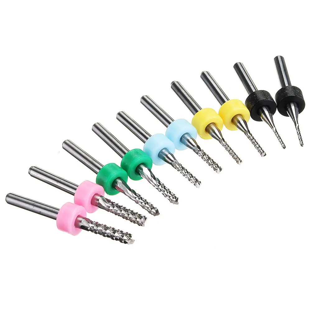 Drillpro 10Pcs Carbide End Mill & PCB Drill Bit Set | 1.0-3.0mm with Stop Ring - Image 2