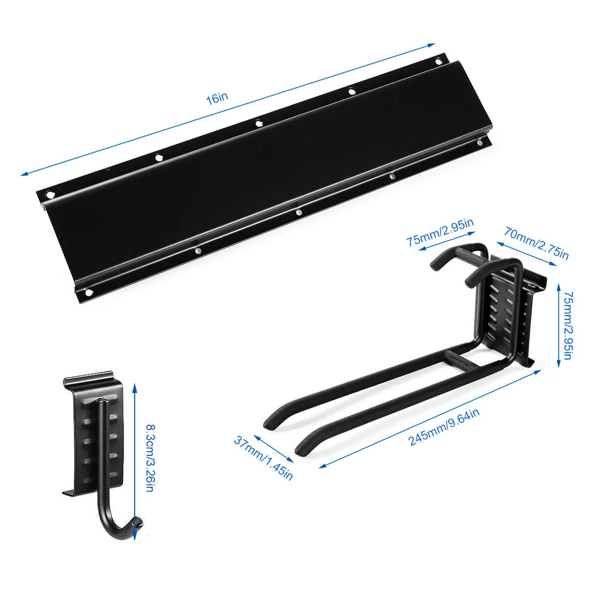Heavy Duty Wall Mount Tool Organizer - Carbon Steel with Rubber-Coated Hooks - Image 2