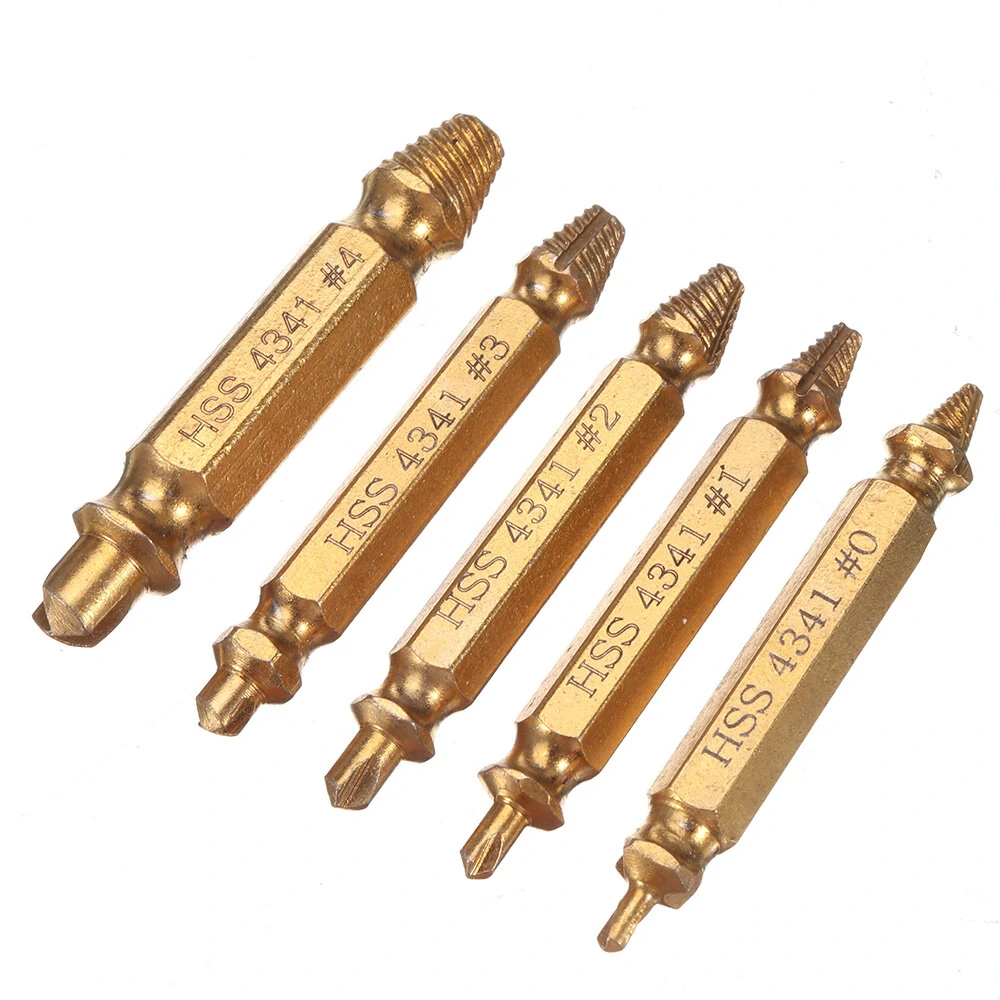 5Pcs Golden Screw Extractor Set - Damaged Broken Stripped Screw Remover Drill Bits - Image 5