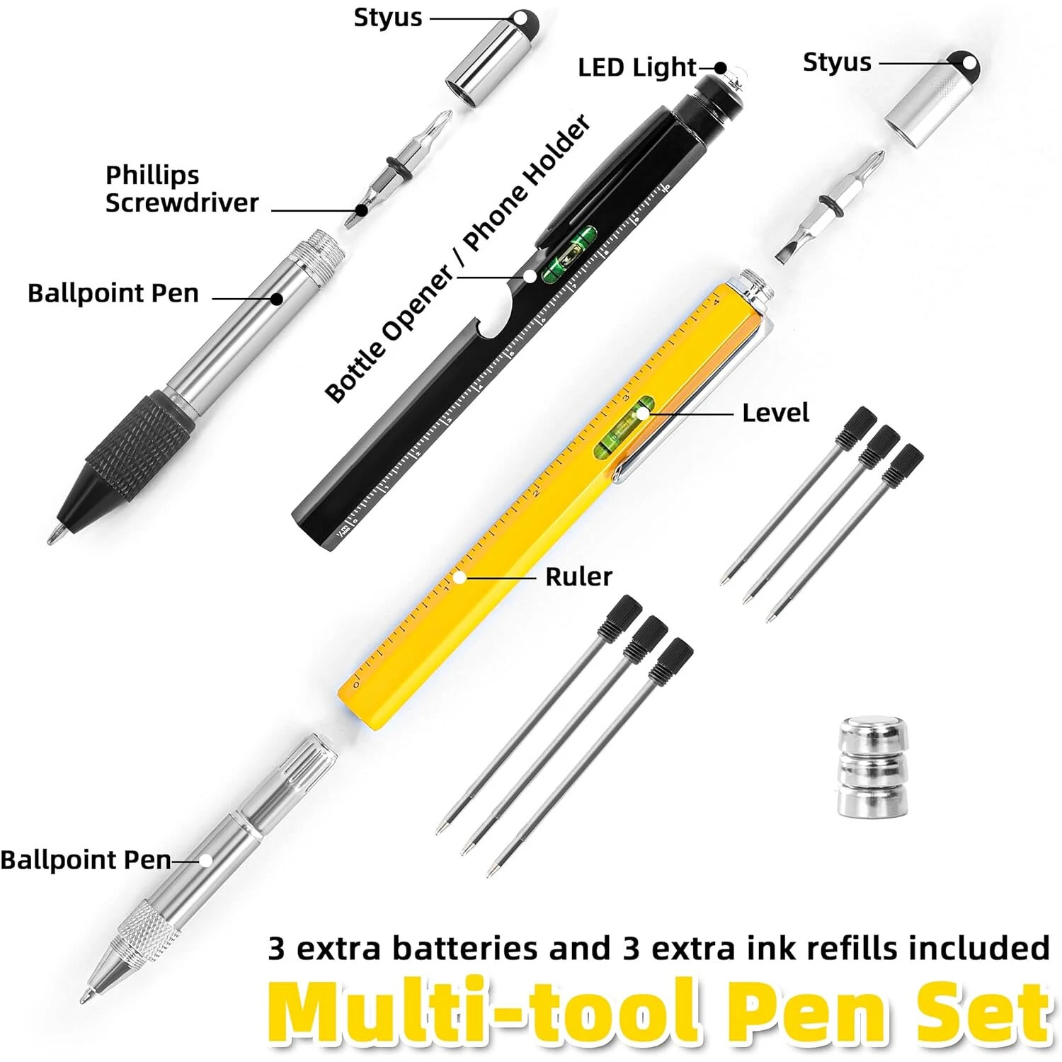 9-in-1 Multi-Tool Stylus Pen | LED Light, Screwdriver & Bottle Opener - Heavy Duty Aluminum - Perfect DIY Gift - Image 5