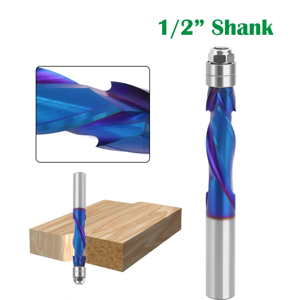 YK20 Carbide CNC Router Bit | 1/2 Shank Blue Coated Compression Flush Trim Mill - Image 4
