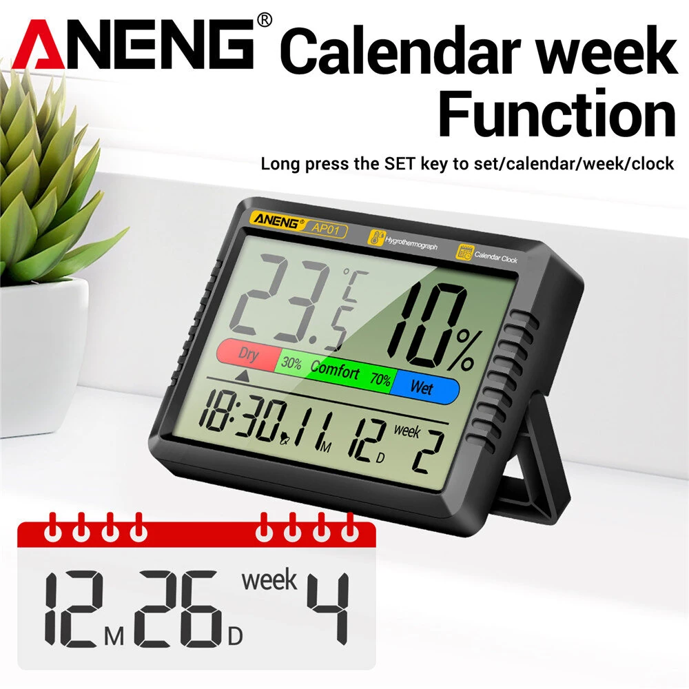 ANENG AP01 Hygrometer - LCD Display Clock Calendar | Temperature & Humidity Monitor for Home Office - Image 4