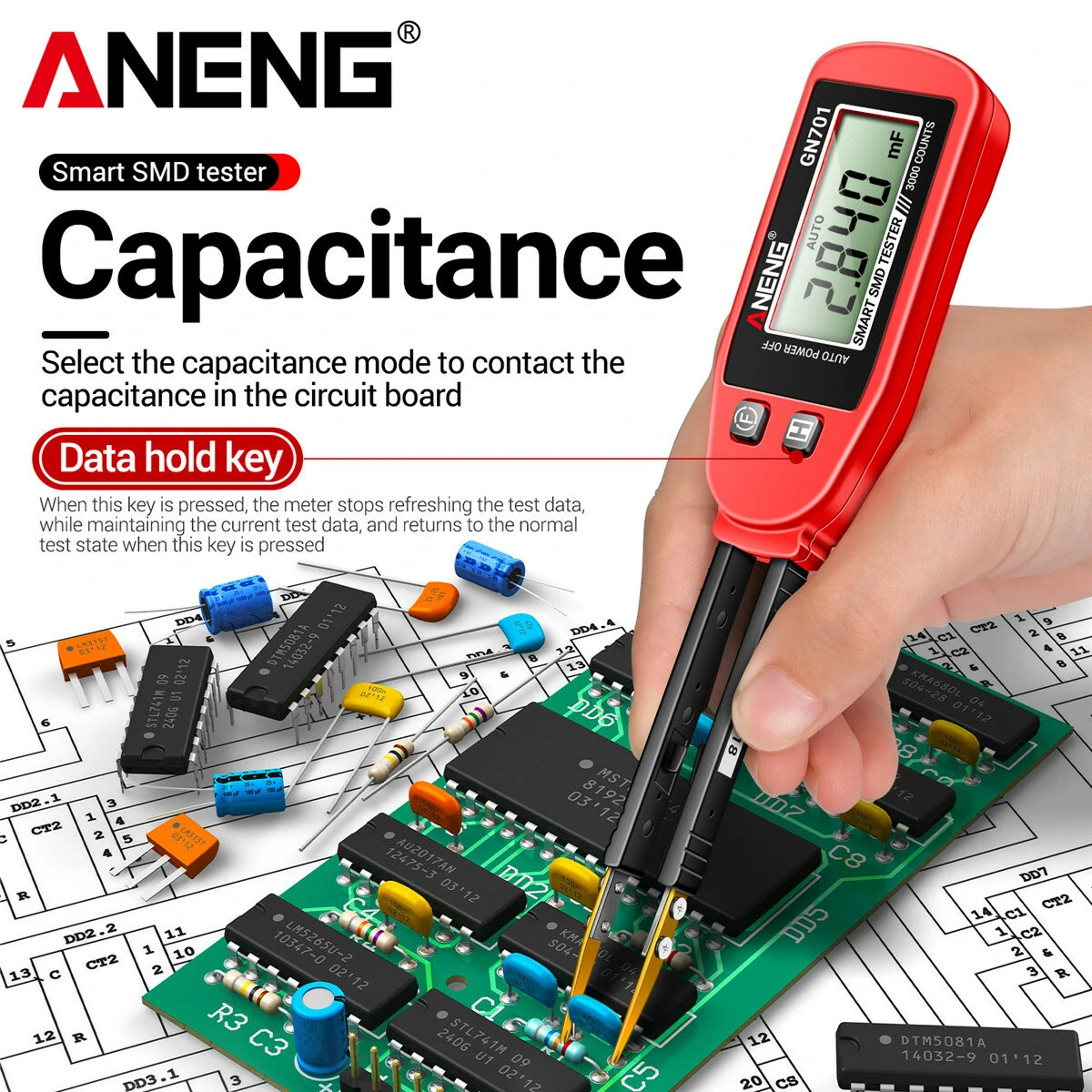 ANENG GN701 Smart SMD Tester - Handheld Component Analyzer for Resistor Capacitor Diode - Image 4
