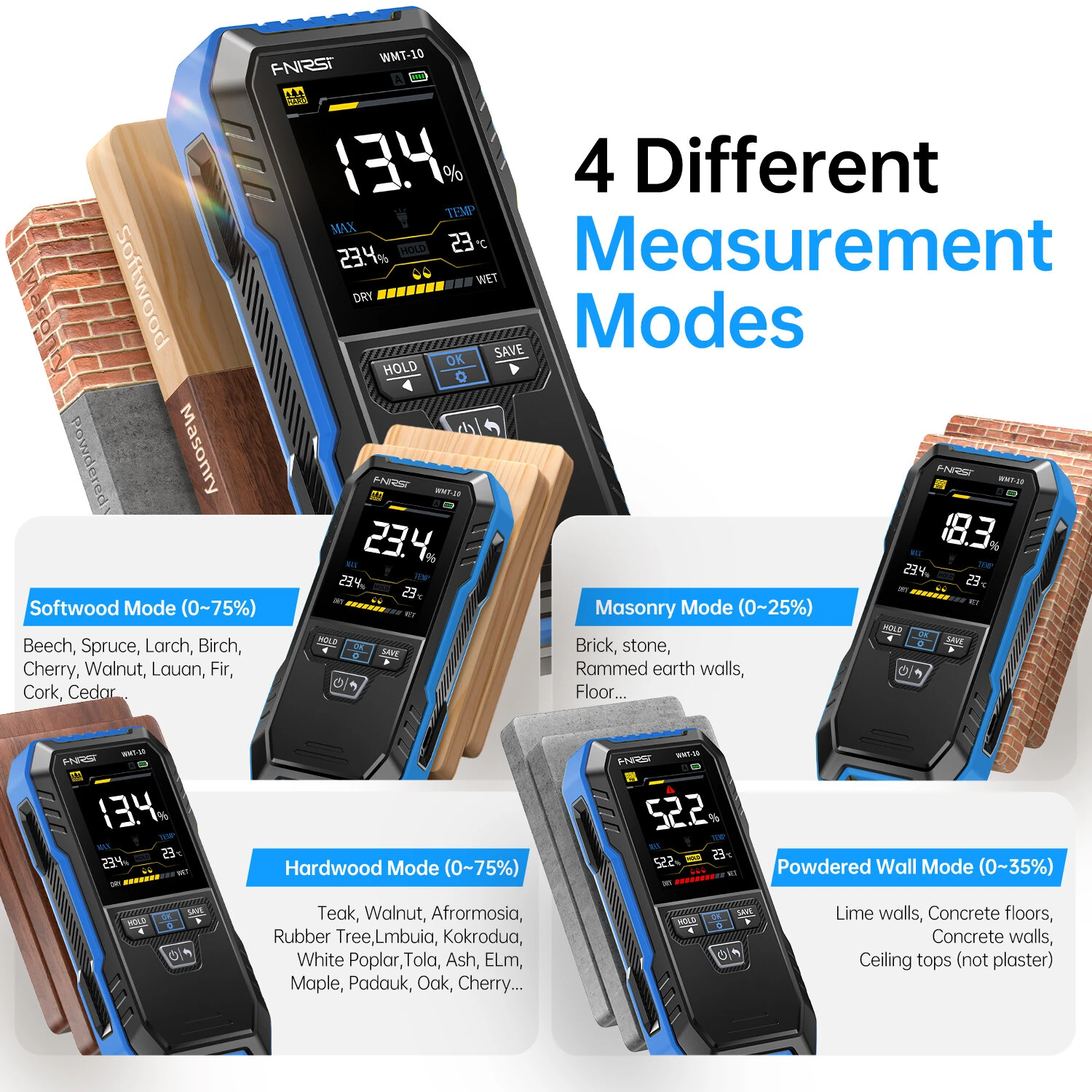 FNIRSI WMT-10 Moisture Meter | 0.1% High Precision | 2.4 TFT Screen & Rechargeable - Image 3