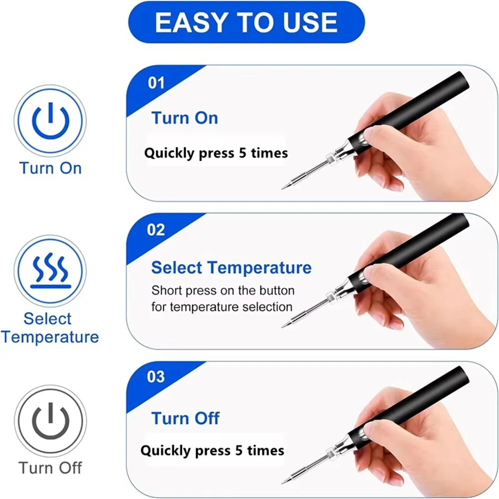 Mini USB-C Wireless Soldering Iron Kit - 8W Rechargeable & Adjustable 300-450°C | Complete Portable Set for DIY Repairs - Image 4