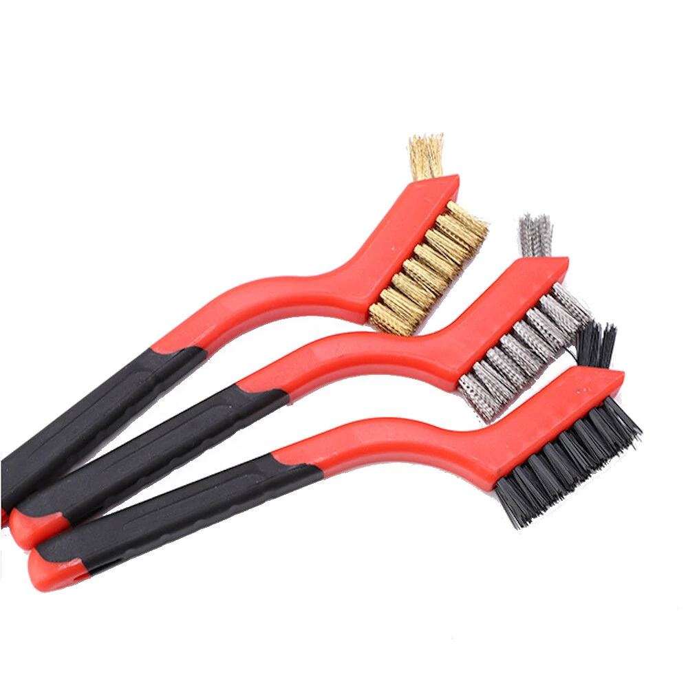 3pcs Wire Brush Set - Stainless Steel & Copper - Curved Handle Grip for Rust Cleaning - Image 3