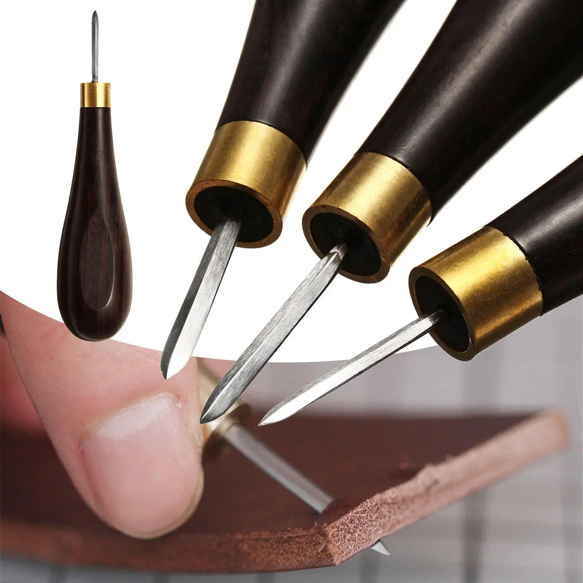 WUTA Leather Craft Diamond Stitching Awl - Ebony Blackwood Handle Sewing Kit - Image 4