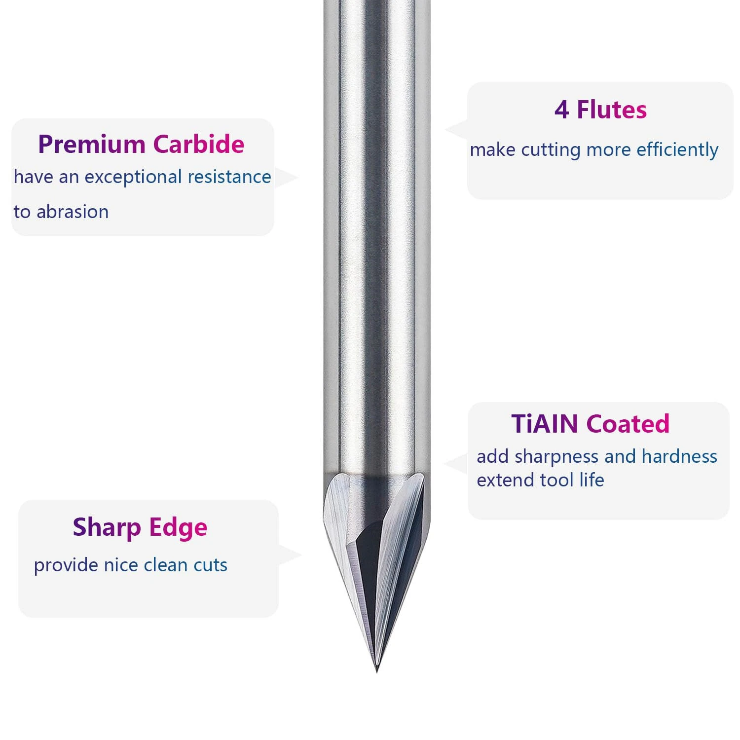 Carbide Chamfer End Mill Router Bit | 1/4 Inch Shank 4 Flute TiAlN Coated | 45 60 90 Degree V Groove for Wood Metal CNC - Image 5
