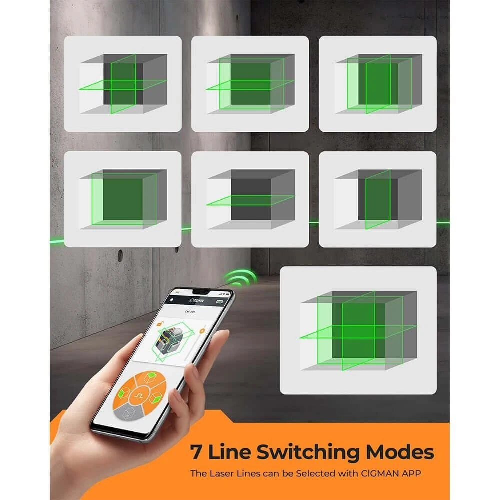 CIGMAN CM-S01 Green Laser Level - 3x360° Self-Leveling - 12 Lines & App Control - Image 5