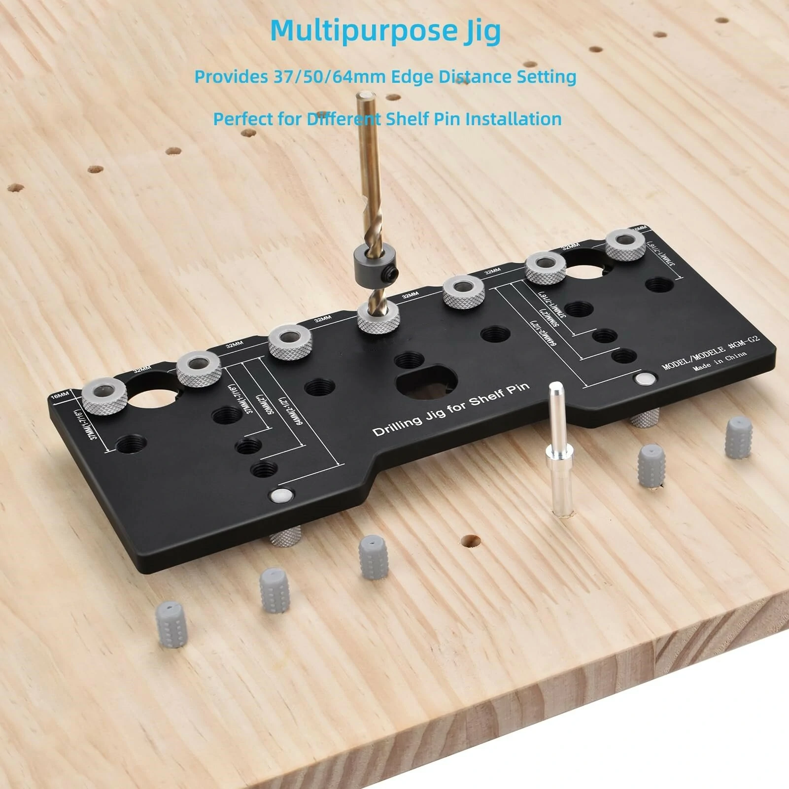 Kreg Adjustable Shelf Pin Jig - Aluminum Alloy with 5mm Drill Bit & Guide - Image 2