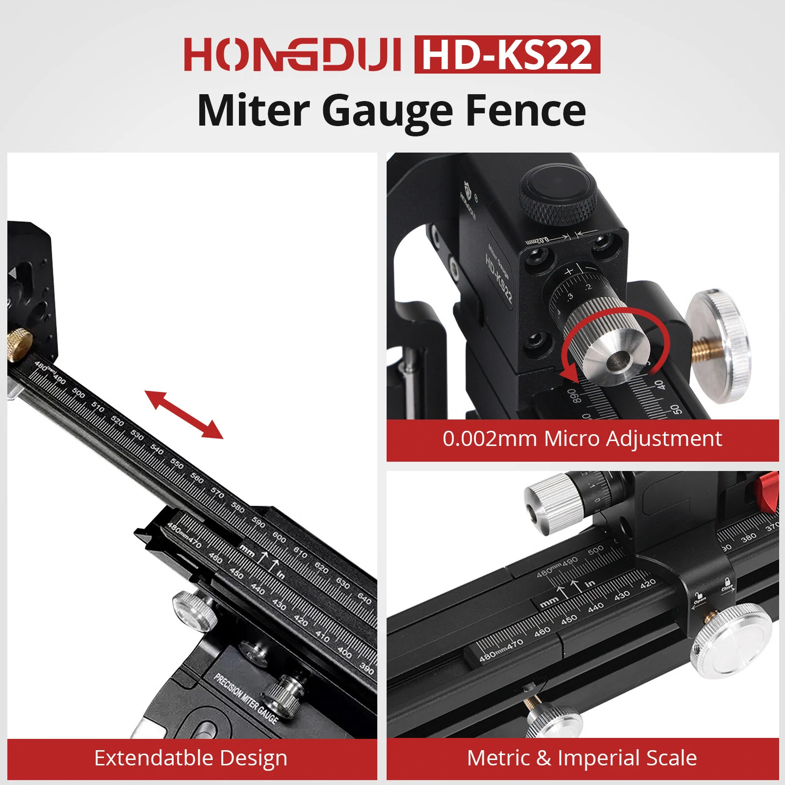 HONGDUI HD-KS22 Aluminum Miter Gauge Fence | Extended Support for Table Saw & Router Table - Image 3