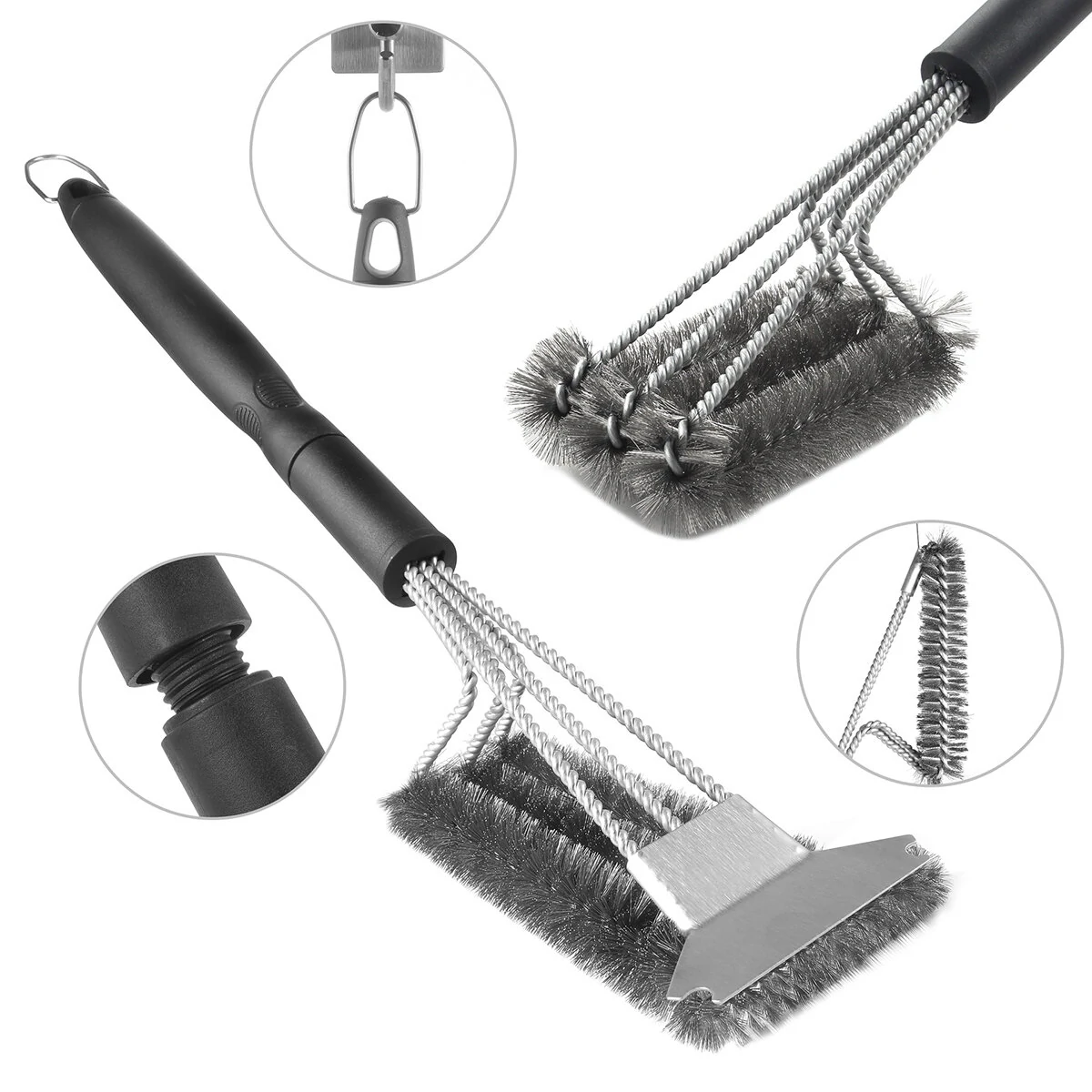 45cm 3-Head BBQ Grill Cleaning Brush - Steel Wire Heads - Oven Grill Tool - Image 4