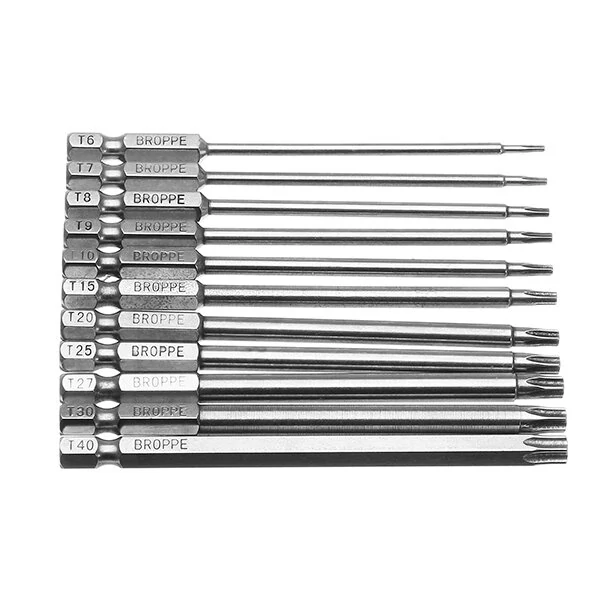 Broppe 11pcs T6-T40 Torx Screwdriver Bits - 1/4 Inch Hex Shank 100mm - Image 3