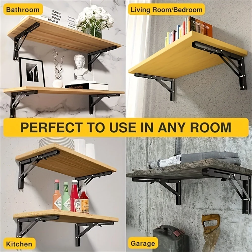 Stainless Steel Folding Shelf Brackets 8inch - Heavy Duty 90 Degree Wall Mount | Includes Screws - Image 2