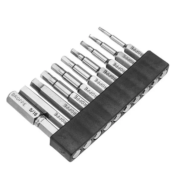 Broppe 10pcs SAE 5/64-5/16 Hex Head Screwdriver Bits 1/4 Shank Magnetic - Image 5