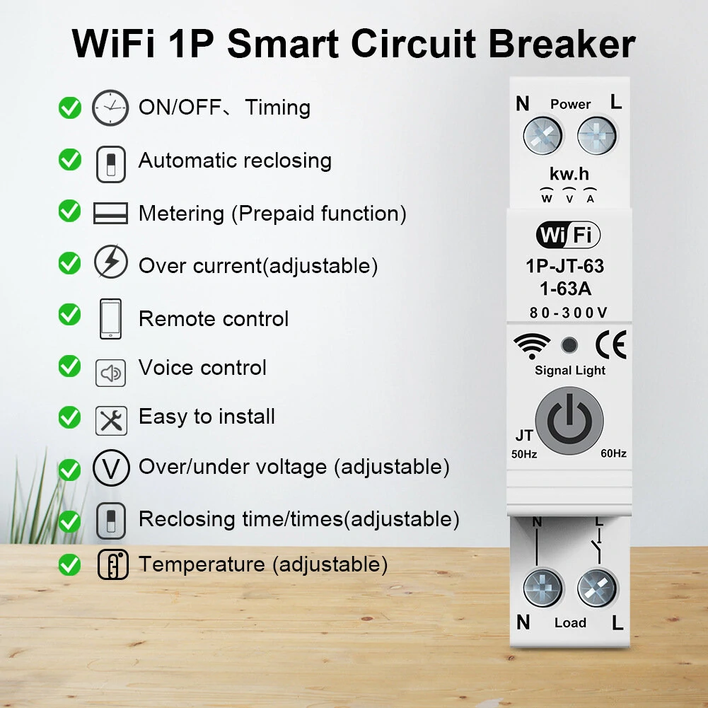 Smart WiFi Circuit Breaker Meter - AC230V Overload & Lightning Protection | Tuya App & Voice Control - Image 2