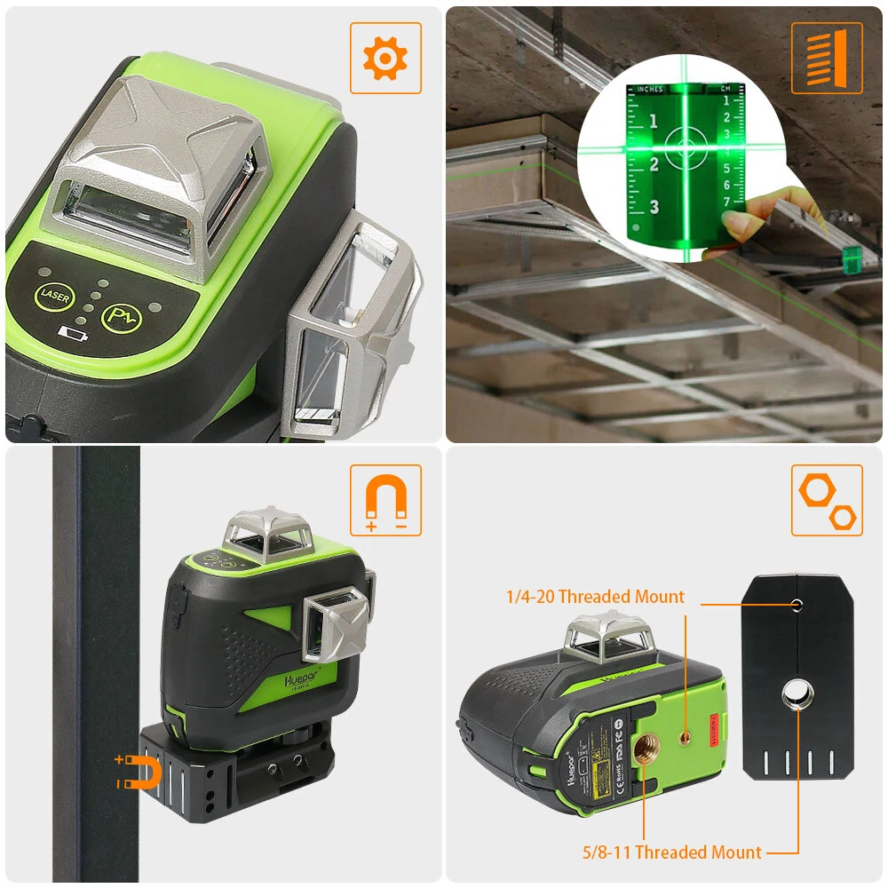 Huepar 603CG-BT Green Beam 3D Laser Level | 12 Lines Self-Leveling | Bluetooth & USB Charge - Image 4