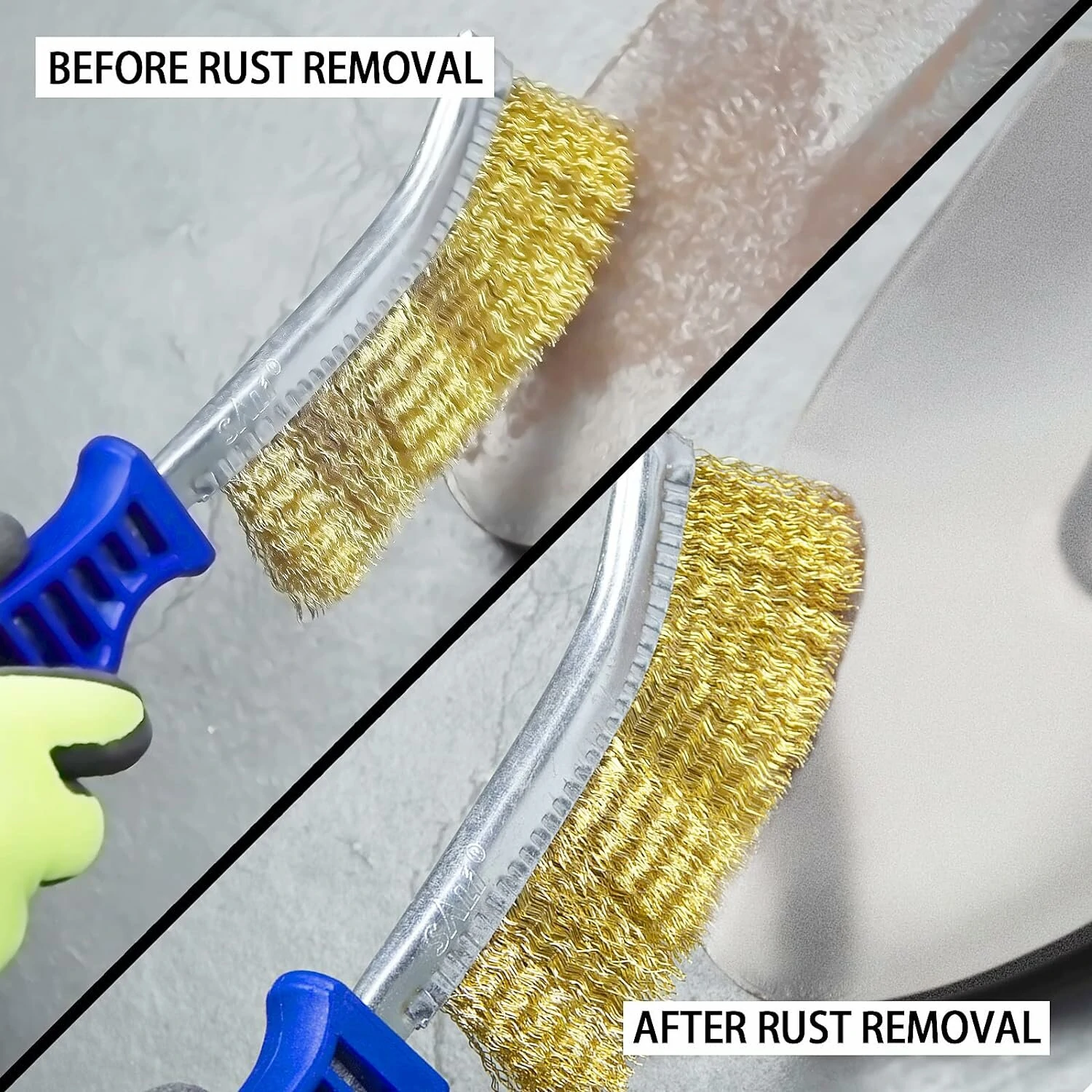 2PCS Heavy Duty Wire Brushes - 11 Long for Rust & Paint Removal | Carbon & Stainless Steel Bristles with Ergonomic Handle - Image 4