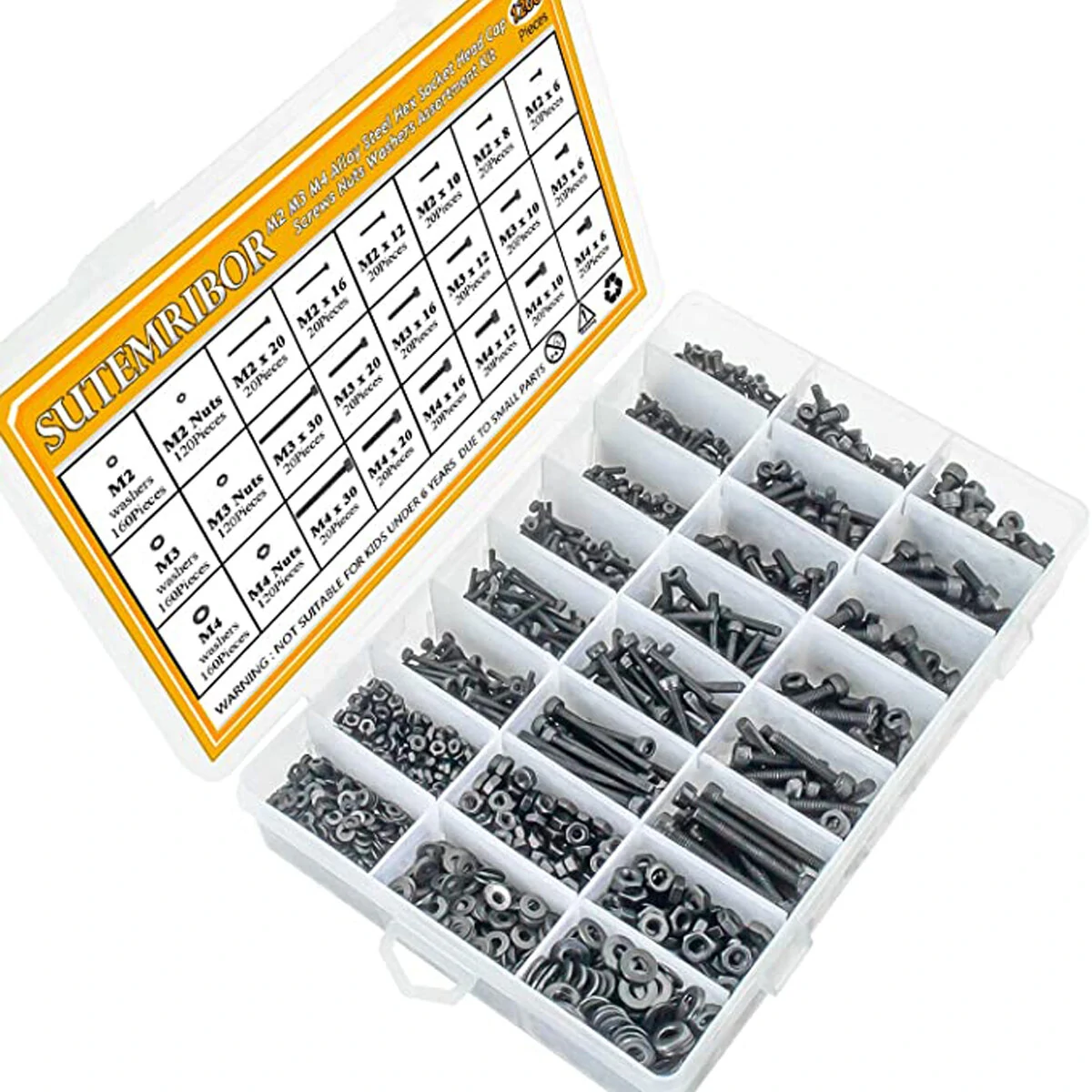 1200Pcs M2 M3 M4 Stainless Steel Screws & Socket Bolts Nuts Set | Assorted - Image 2