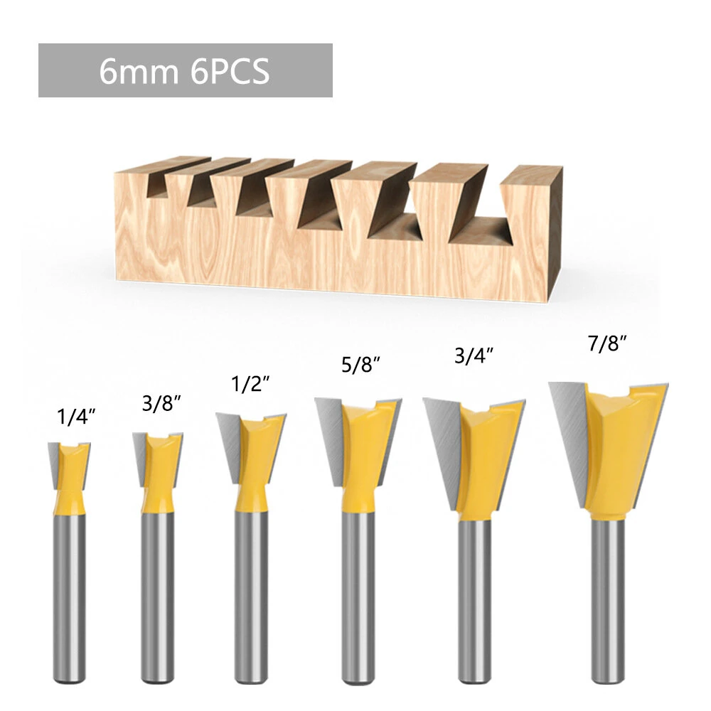LAVIE 6-Piece Dovetail Router Bit Set - 1/4 Shank - 6mm to 7/8 Cutting Dia - Image 2