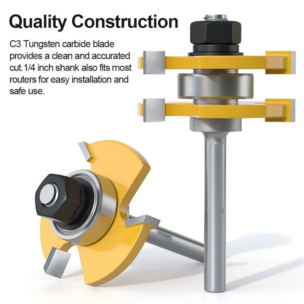 2pcs Router Bit Set - 1/4 Inch Shank, 45 Degree Lock Miter & T-Shape Cutter | For Wood, MDF, Plywood - Image 2