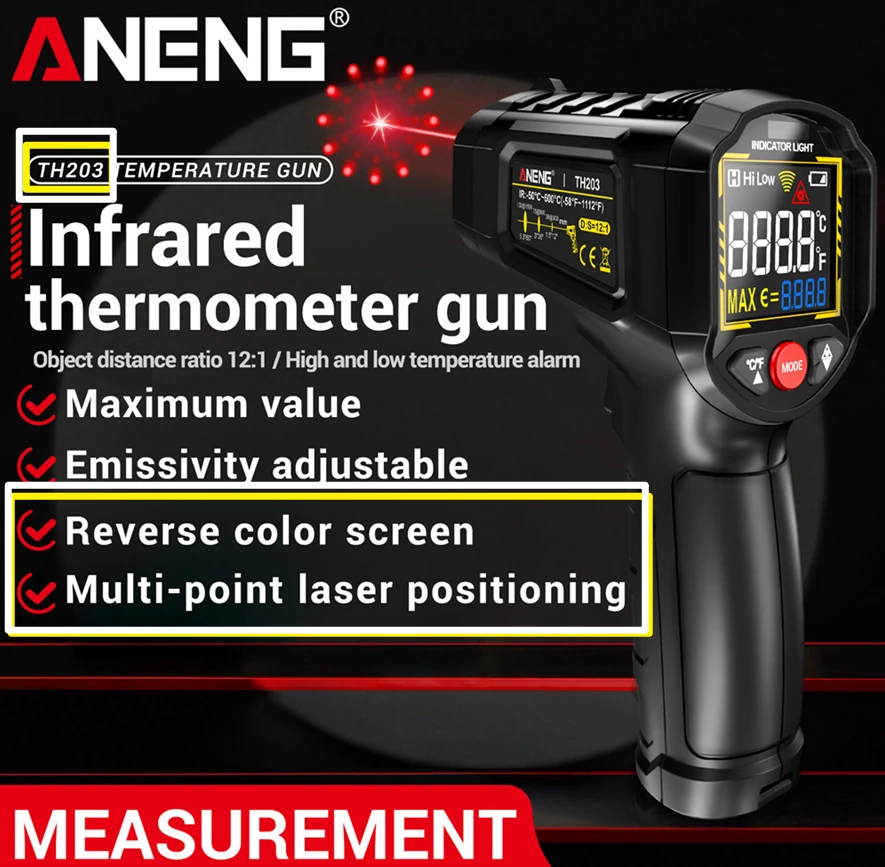 ANENG TH202 Infrared Thermometer Gun | -50°C to 600°C | Laser & LCD Backlit - Image 2