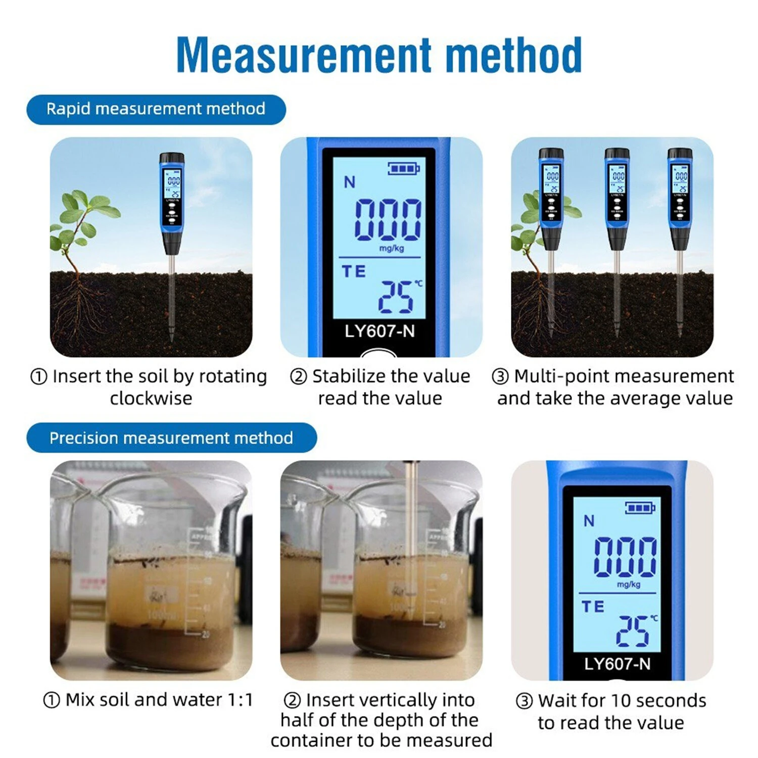 LY-607-N LED Soil Tester | Nitrogen & Temperature Detection | 0-1999mg/kg High Sensitivity Probe - Image 3