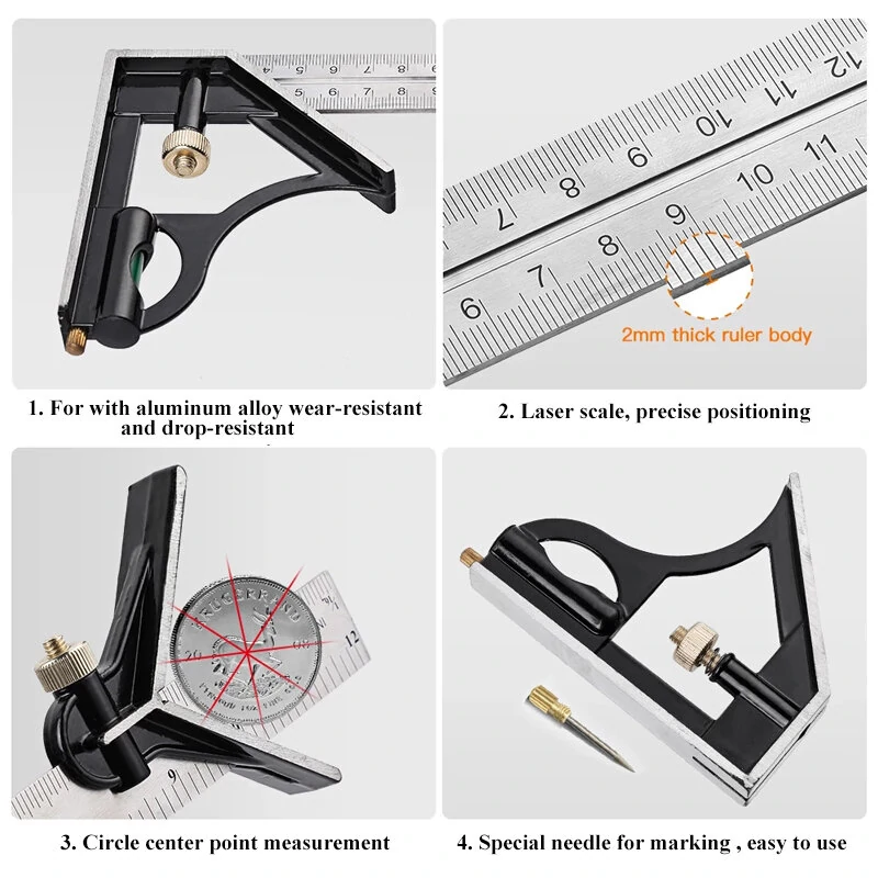 Adjustable Multi Combination Square Angle Ruler - 300mm Universal Measuring Set - Image 4