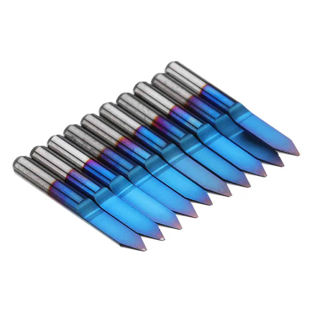 Drillpro 10pcs PCB Engraving Bits - 0.1-0.5mm 45° Flat Bottom - Blue NANO Coated Carbide - Image 5
