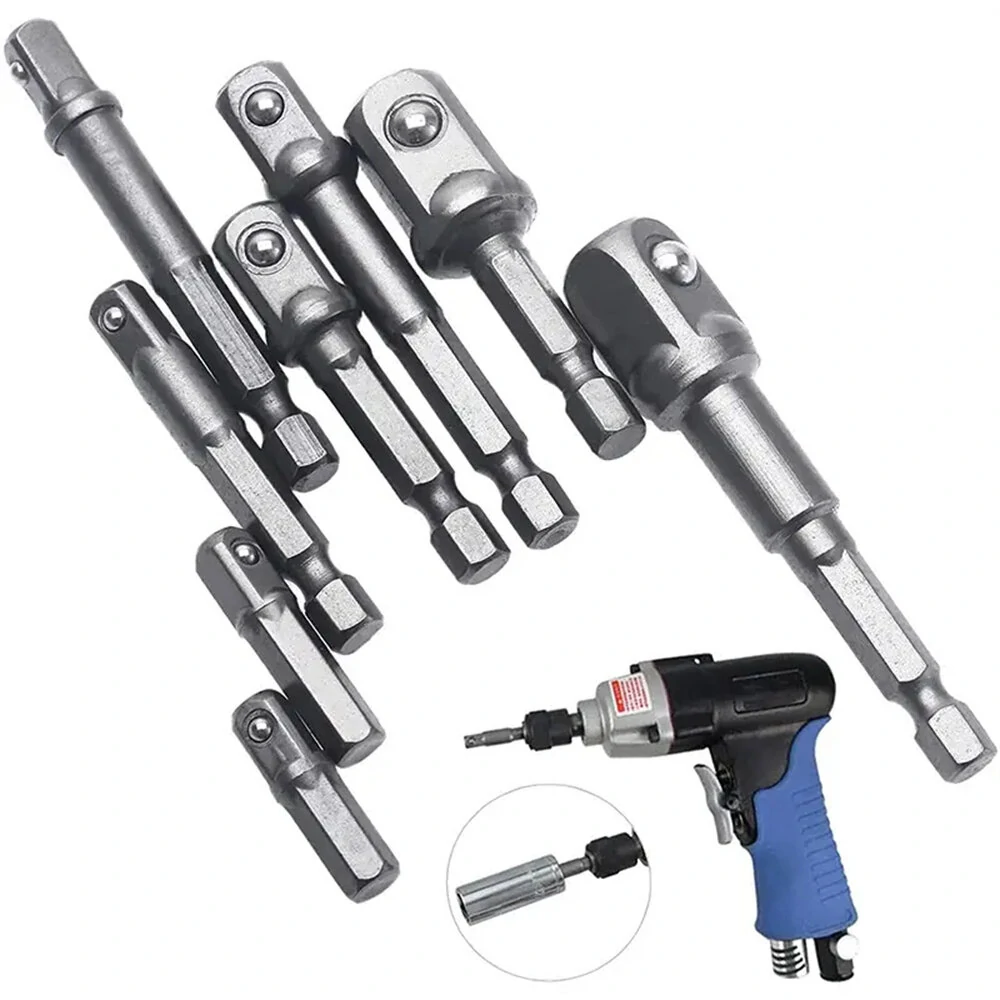 8PCS Electric Screwdriver Bit Set - 1/2, 3/8 & 1/4 Inch Hex to Square Adapter Rods - Image 2