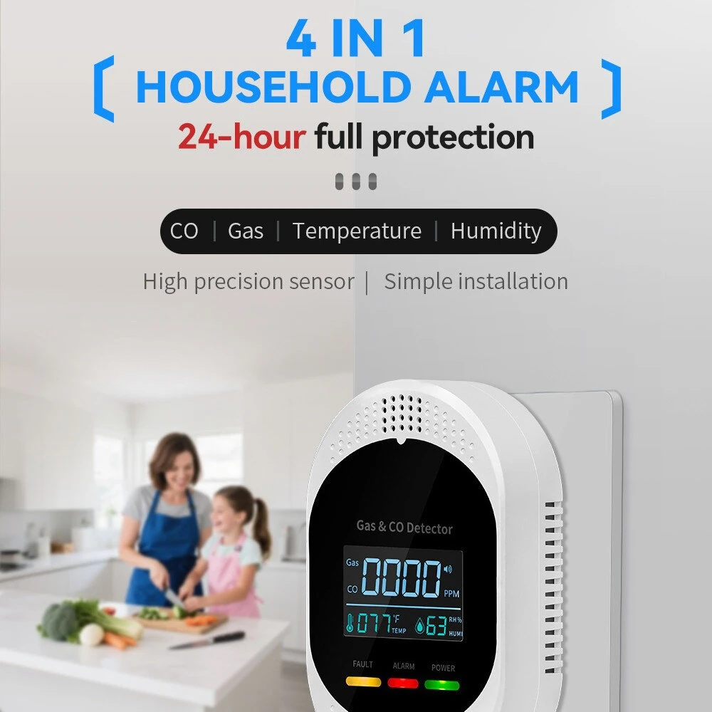 4IN1 CH4 & CO Gas Alarm - Temperature Humidity Monitor | LCD Color Screen - Image 4
