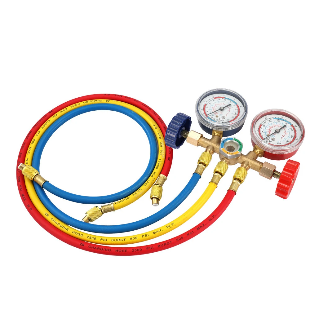 R12 R22 R404A R134A Refrigerant Manifold Gauge Set | AC HVAC Tools with Hose & Hook - Image 5