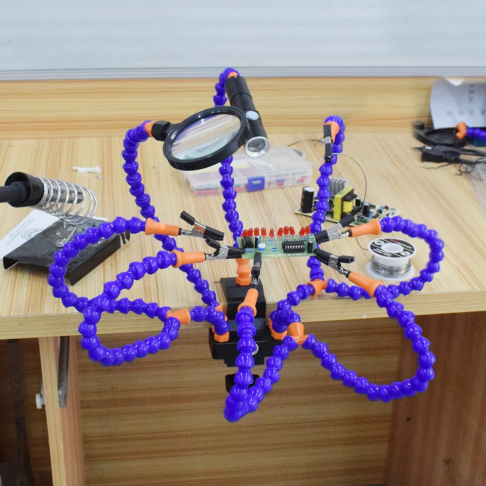 NEWACALOX Soldering Iron Holder with 3X-5X Magnifying Glass & USB LED Light | Welding Repair Tool - Image 3