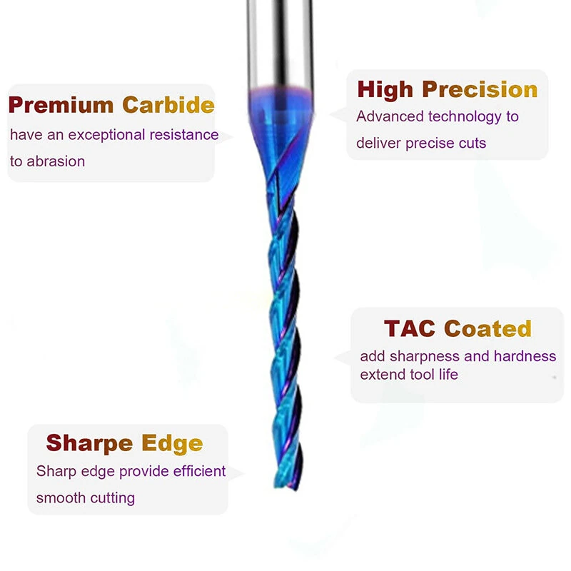 Tapered Flat End Mill CNC Router Bit - 1/4 Inch 3 Flute | Tungsten Steel HRC93 - Image 3