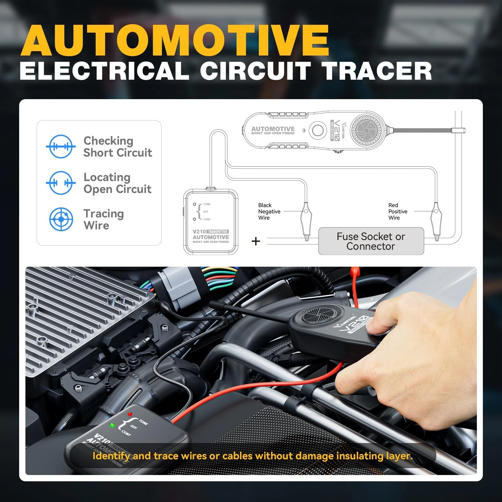 VDIAGTOOL V210 Automotive Circuit Tester - 6-42V Wire Tracker with Adjustable Sensitivity - Image 4