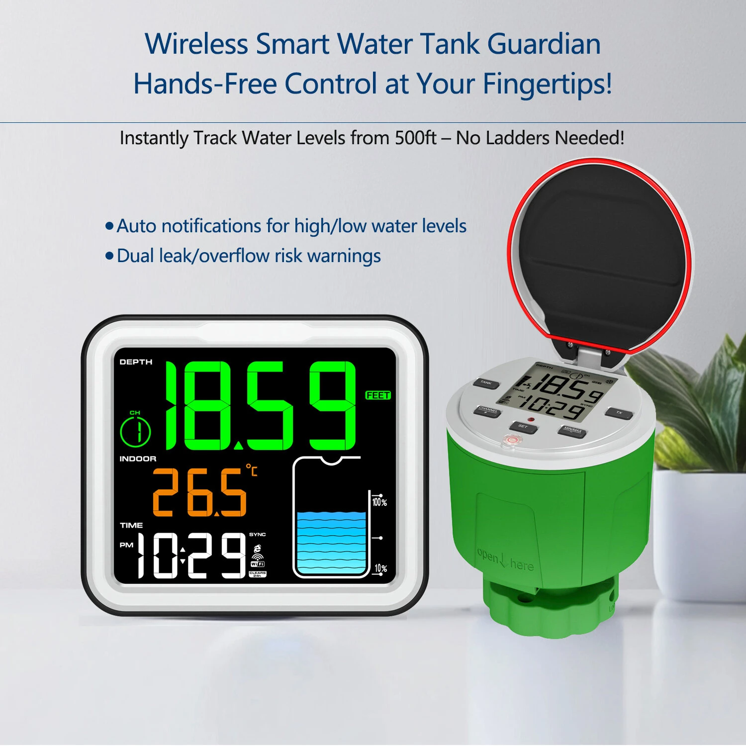 Smart Ultrasonic Water Tank Level Monitor - Wireless 500ft | 0-5m Range 0.03m Accuracy | LCD Display for Home & Agriculture - Image 2
