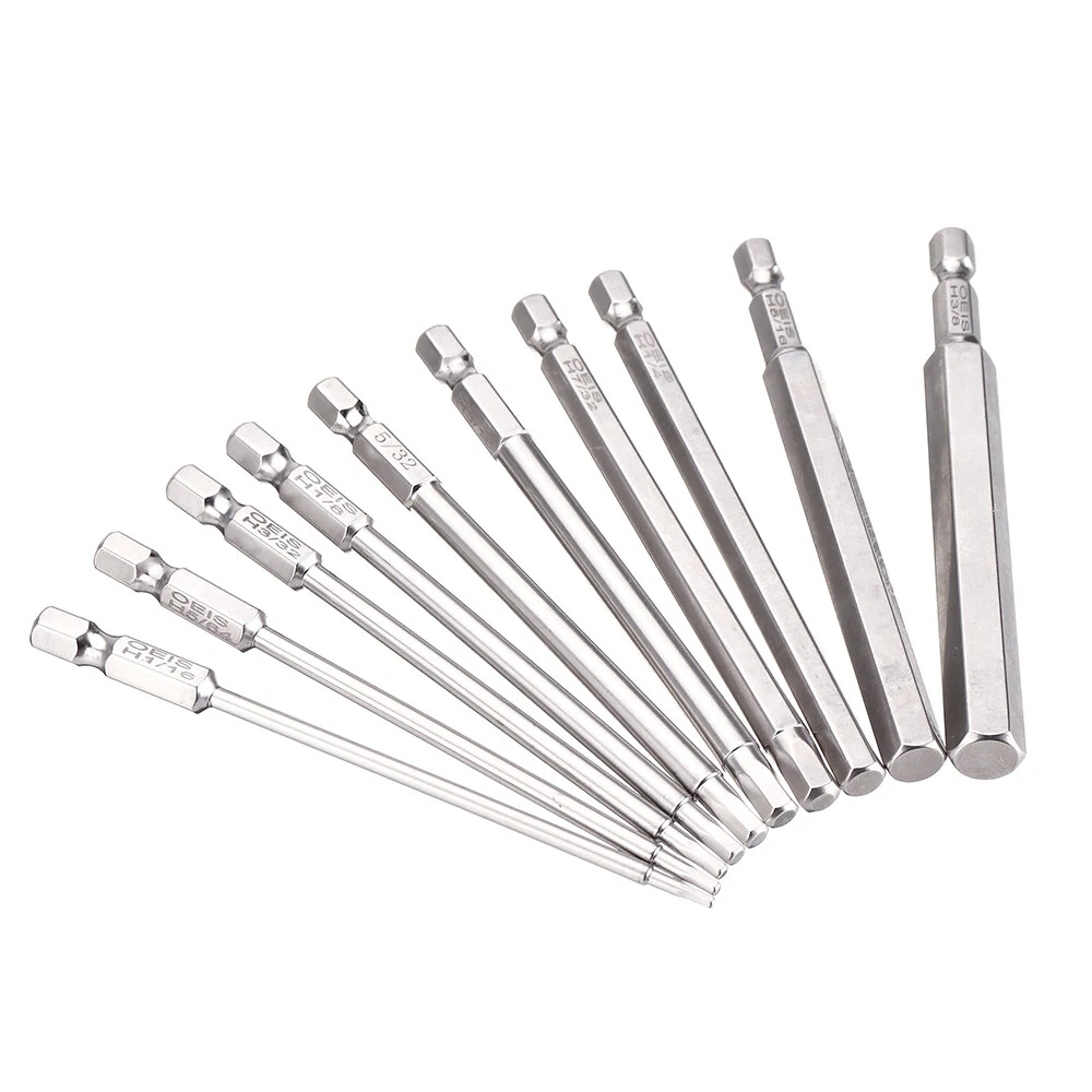 Drillpro 10Pcs 1/4 Inch SAE Hex Bit Set | S2 Steel 100mm Allen Wrench Bits - Image 4