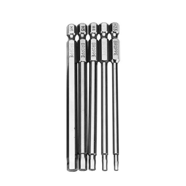 Broppe 5Pcs 100mm H2.5-H6 Hex Screwdriver Bits | 1/4 Inch Magnetic Shank - Image 3