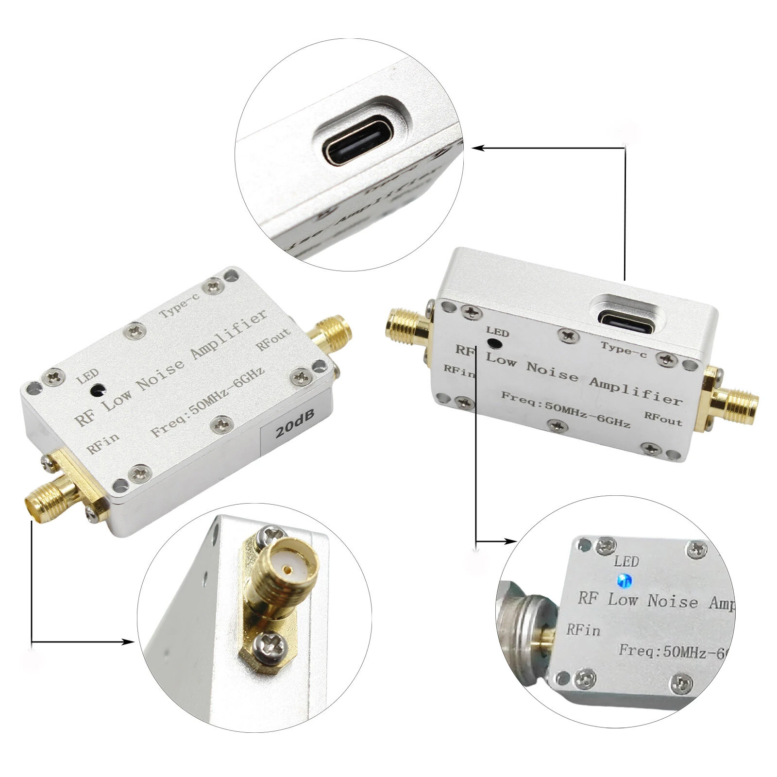 LNA High Flatness Receiver Amplifier - 20dB/30dB Gain - 50MHz-6GHz Wideband Low Noise - SMA - Image 4
