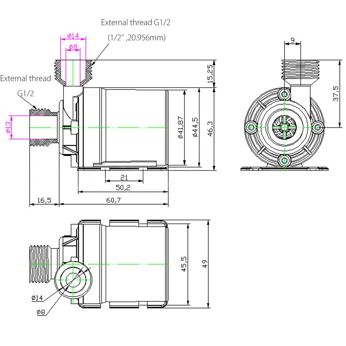 800L/H 12V DC Solar Hot Water Circulation Pump | 5M Submersible Brushless Motor - Image 2