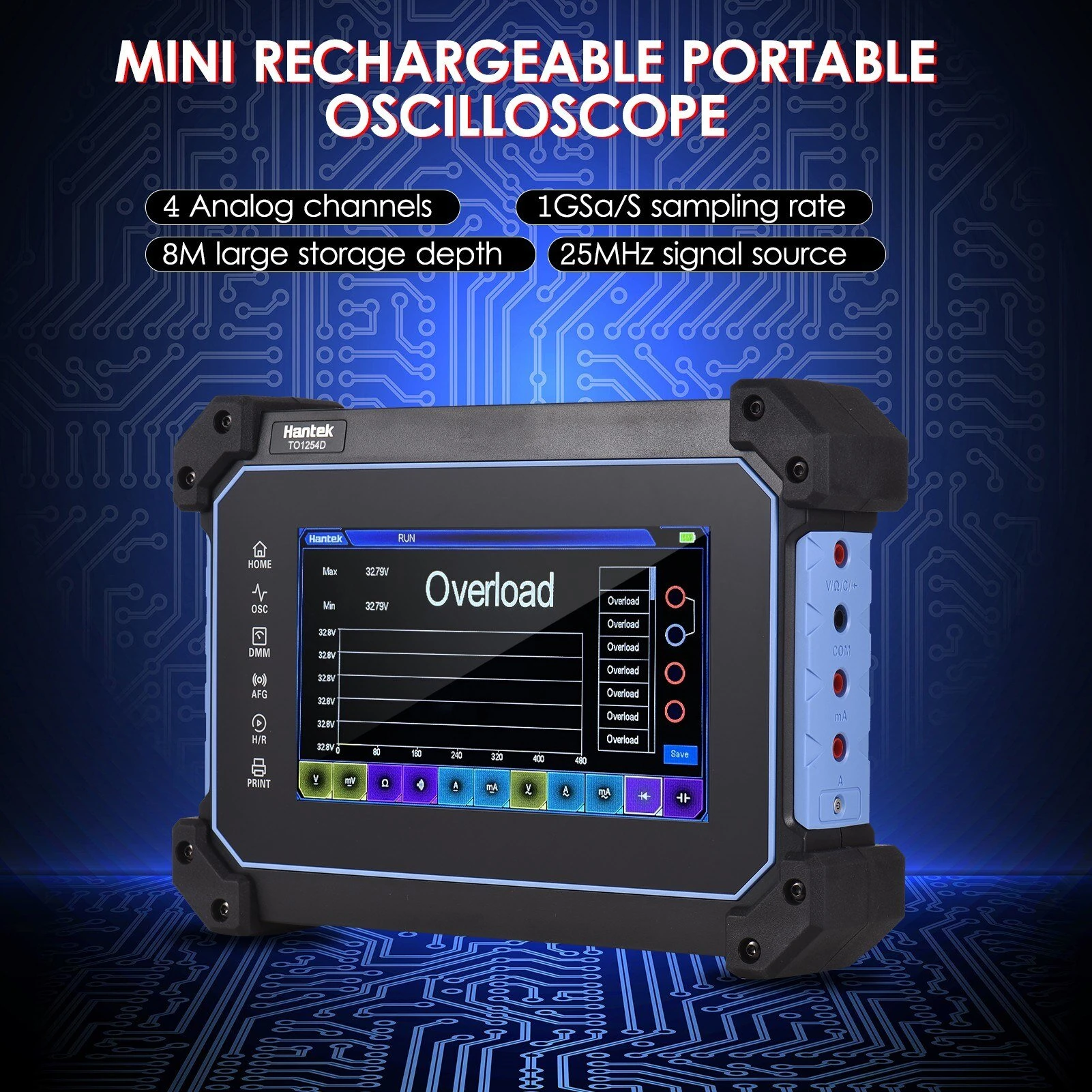 Hantek TO1254D 4-Channel 150MHz Oscilloscope Multimeter | 1GSa/s, 8M Depth, 25MHz Signal Generator - Image 2