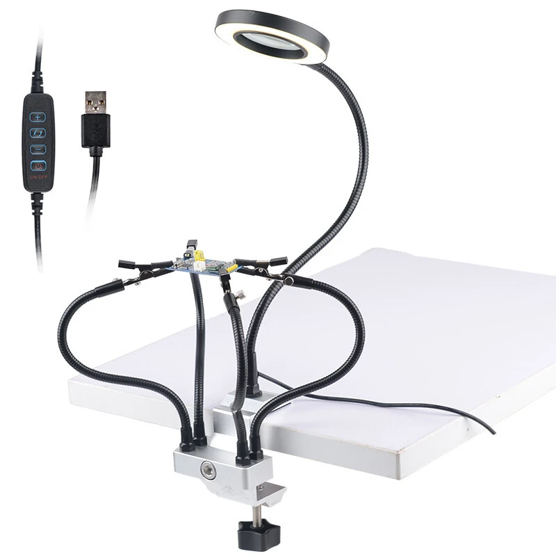 Universal Arm Desk LED Magnifying Glass - 3 Color Illuminated Lamp & 360° Repair Tool - Image 2