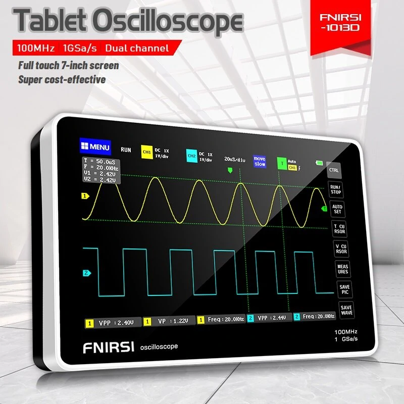 FNIRSI 1013D 7-inch Tablet Oscilloscope - 100M Bandwidth, 1GS/s, Touch Screen - Image 2