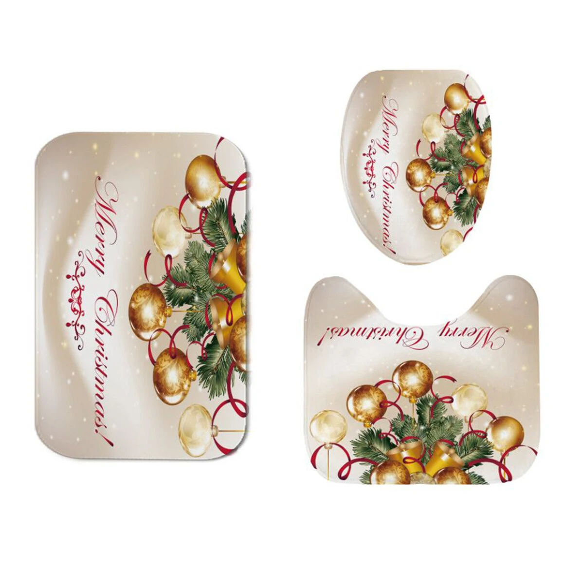 Merry Christmas Bath Shower Curtain Set - 180x180cm Waterproof & Non-Slip Mat - Image 3