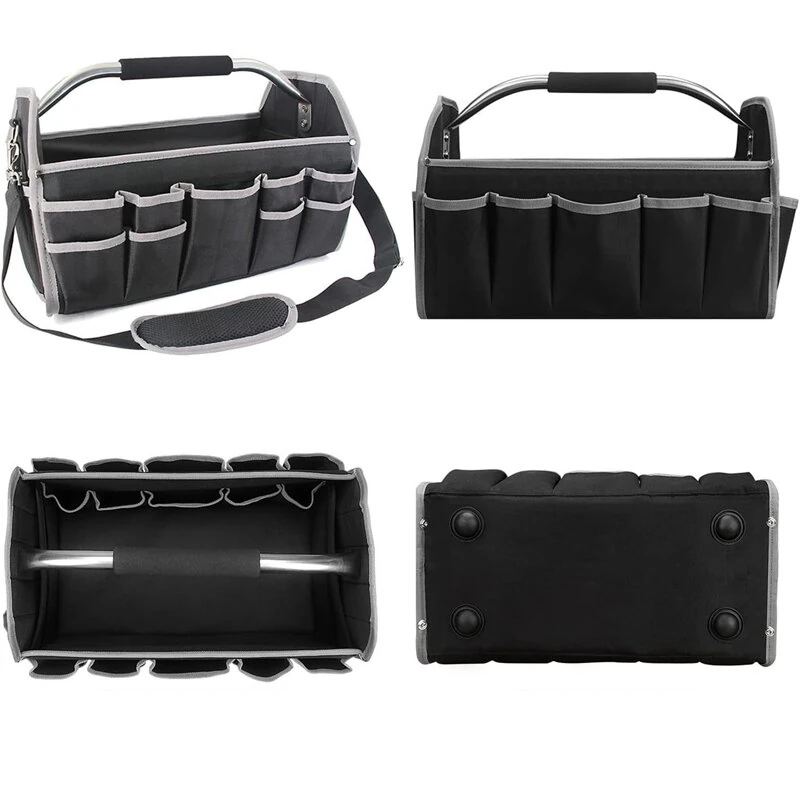 Multi Functional Tool Bag Heavy Duty 20kg Capacity | 40x27x22cm Black Organizer with Adjustable Shoulder Strap - Image 3